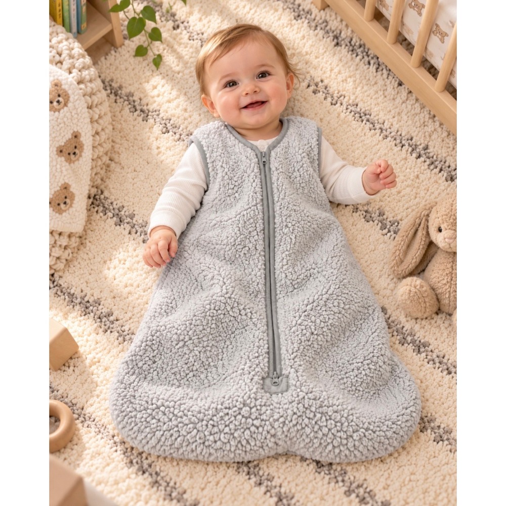 UGG Baby 6-12 Months Sherpa Sleep Sack Gray Wearable Blanket Fleece Zip